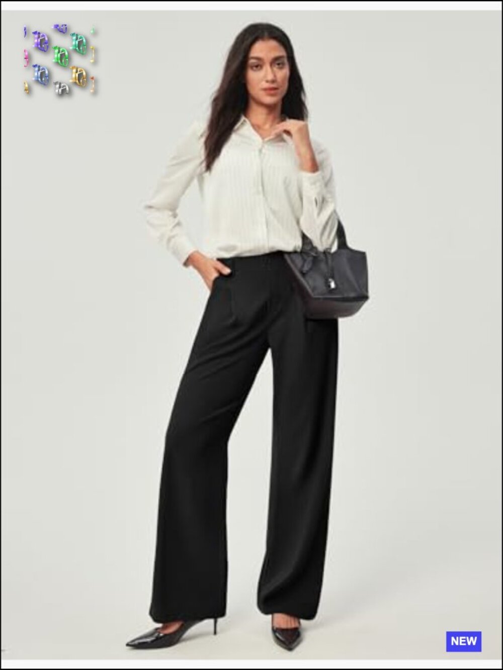Wide Leg Pants Stretchy Work Trousers Business Casual Elastic Waist Slacks - Picture 3 of 7